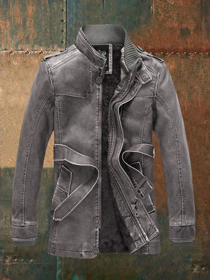 Shon Veste Homme Cuir Vintage – Style Rétro Élégant avec Doublure Chaude & Boutons Classiques