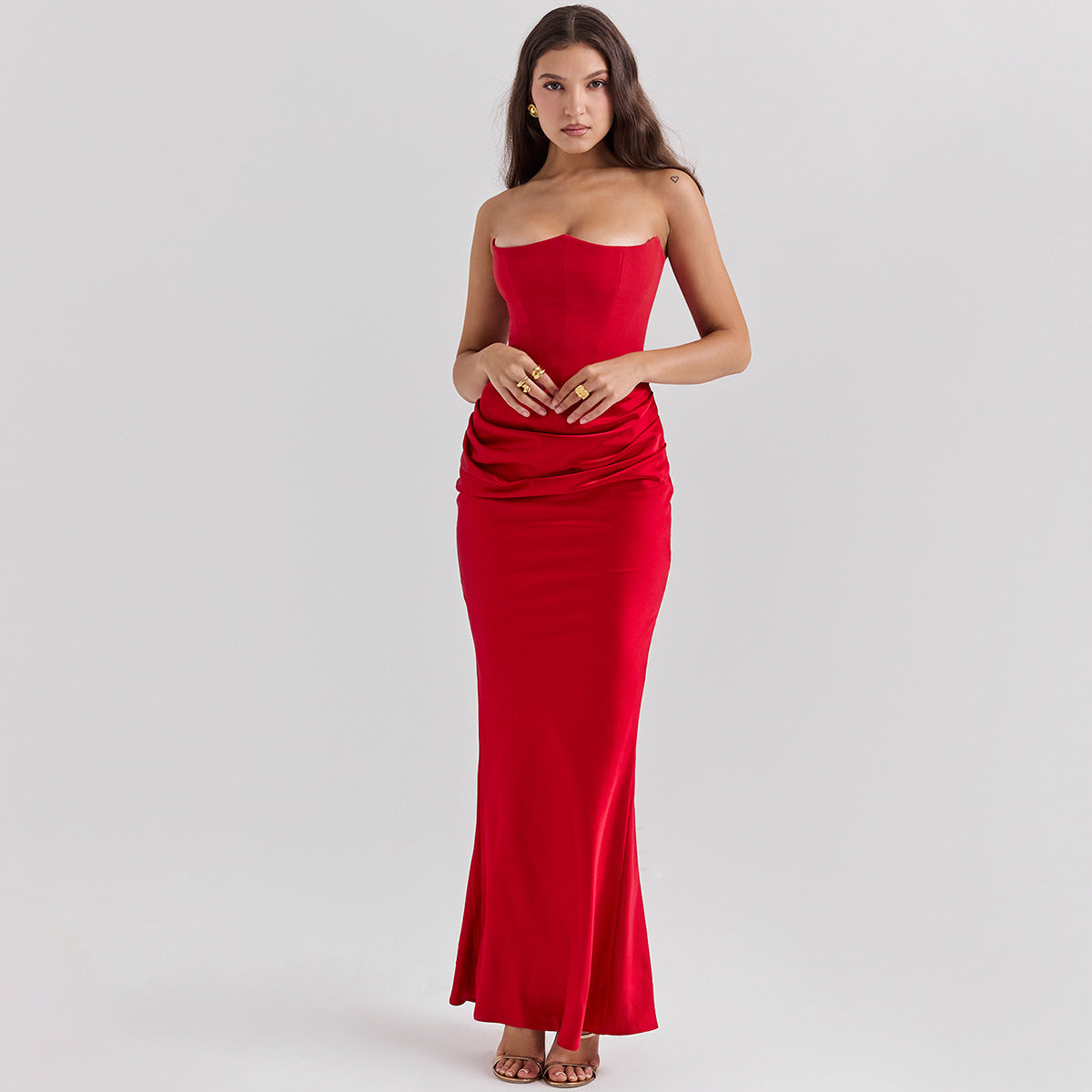 Katie Evening Dress Woman – Long Strapless Dress with Open Back & Elegant Fitted Cut