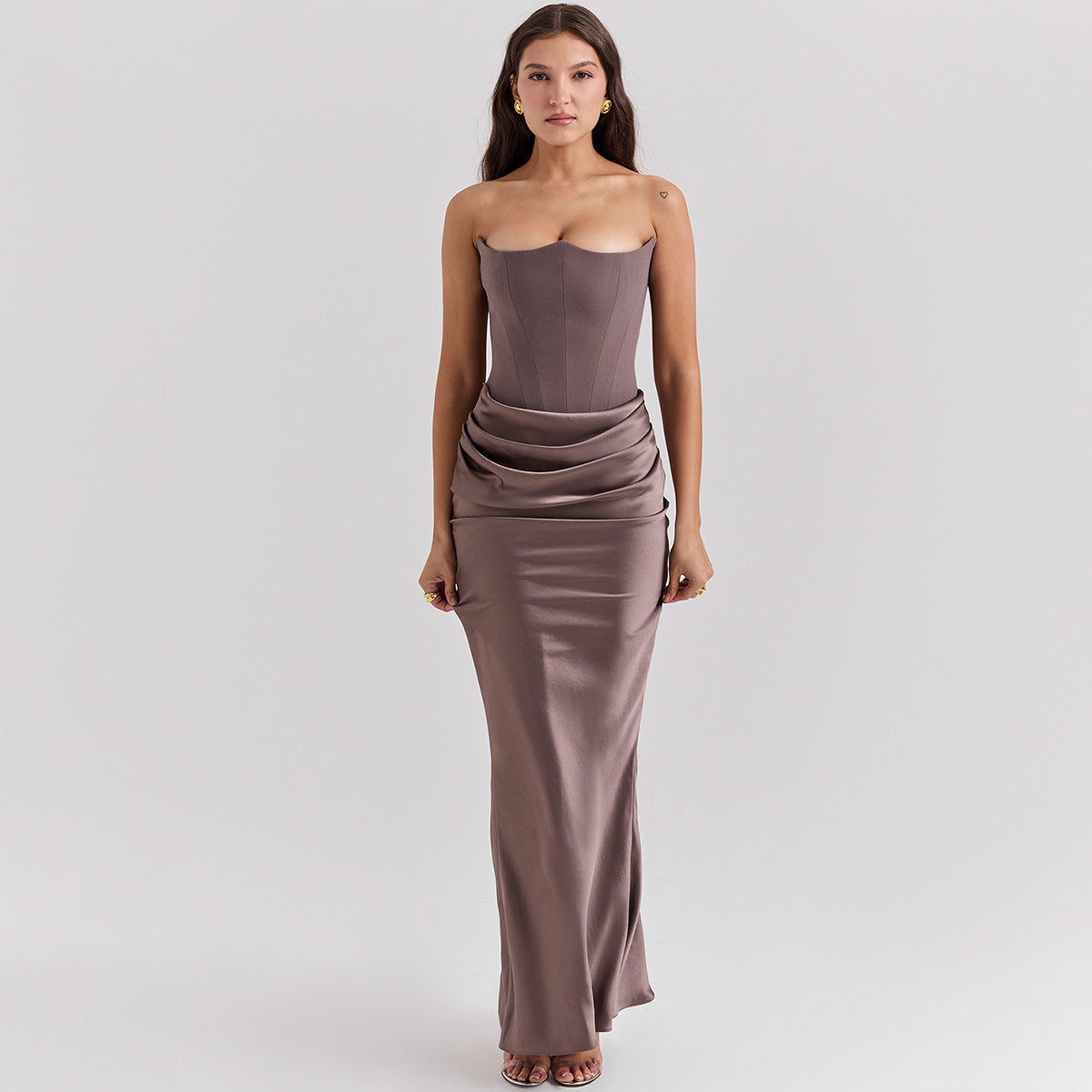 Katie Evening Dress Woman – Long Strapless Dress with Open Back & Elegant Fitted Cut
