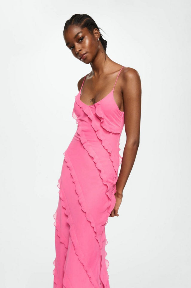 Robe Longue Femme Ashtine – Leichtes Sommerkleid mit Volants und mehrlagigem Rock & Strandlook