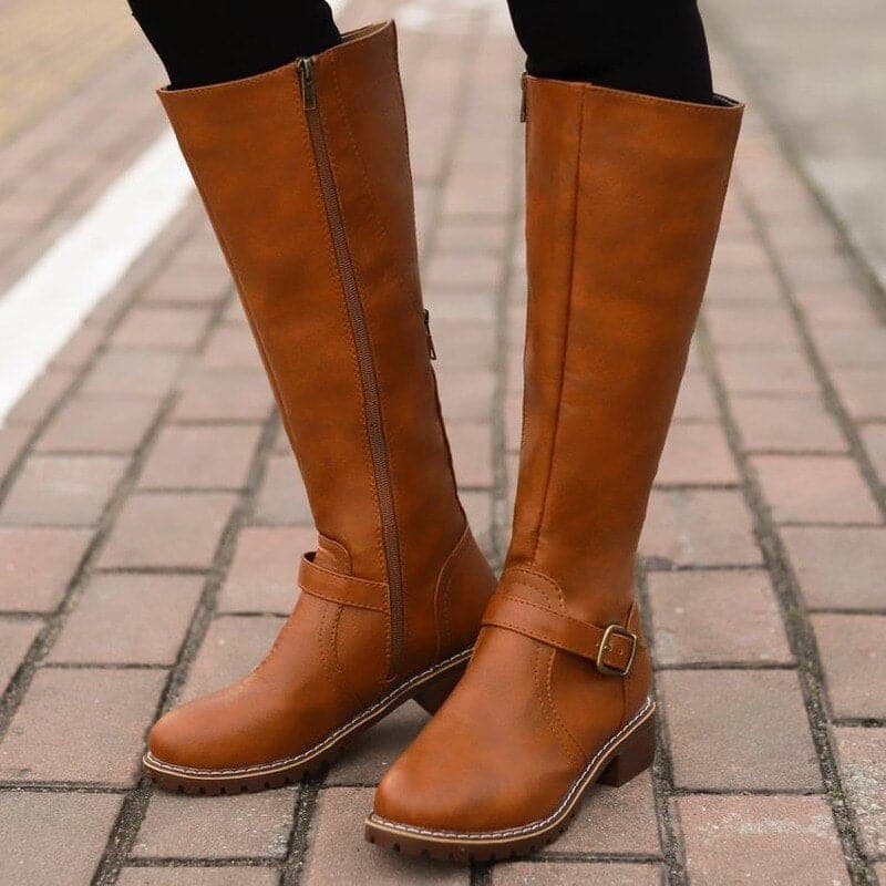 Botas Altas para Mulher Megan – Salto Bloco Confortável & Biqueira Redonda Elegante