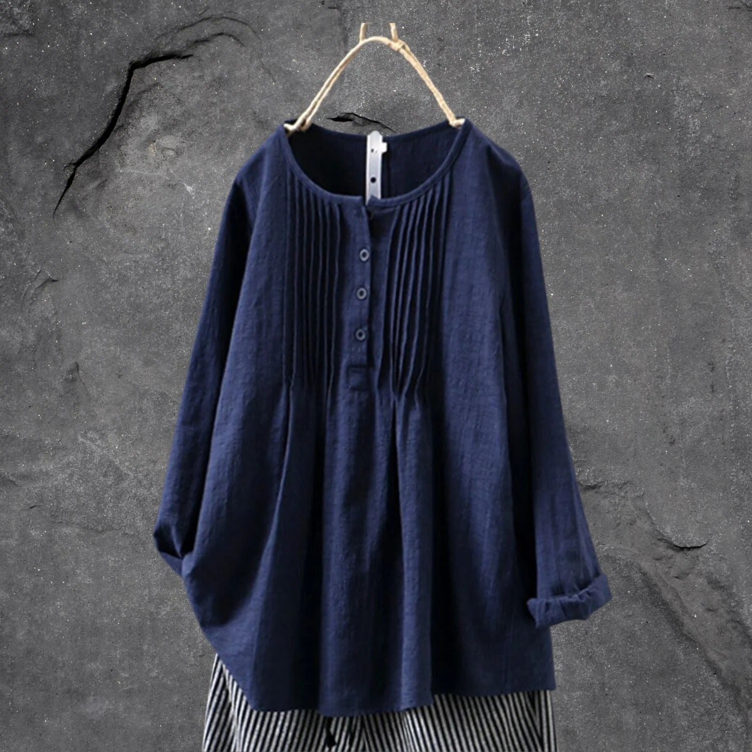 Allen Damesblouse – Lichtgewicht Blouse met Lange of 3/4 Mouwen, Voorste Knopen & Gestructureerde Plooien Zomer