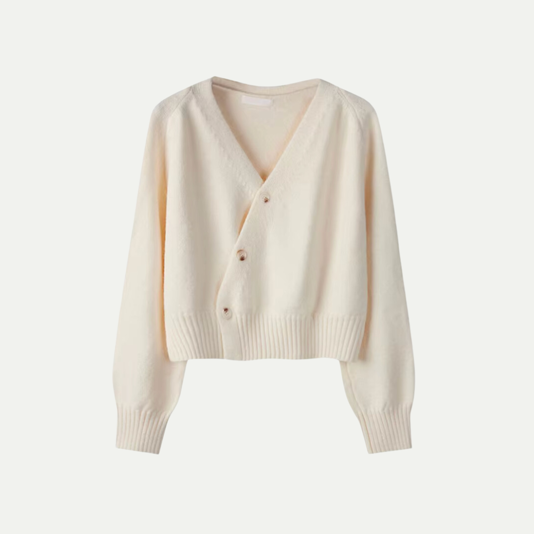Cardigan in lana da donna Eira – Morbido maglione lavorato a maglia con scollo a V corto, chiusura con bottoni e vestibilità elegante e comoda
