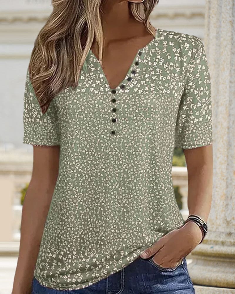 Top d’Été Femme Naomi – T-shirt med blomsterprint med korte ærmer & behagelig stretch pasform