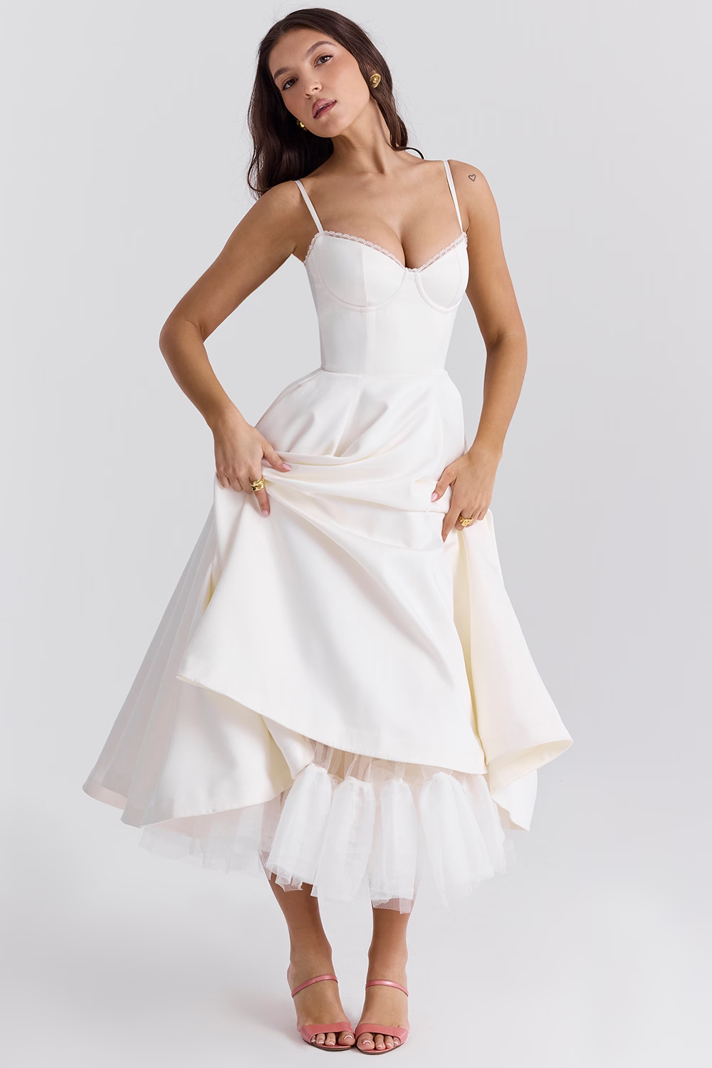 Dawn Robe Midi Femme – Elegante vestido de tul con tirantes ajustables y corte cómodo