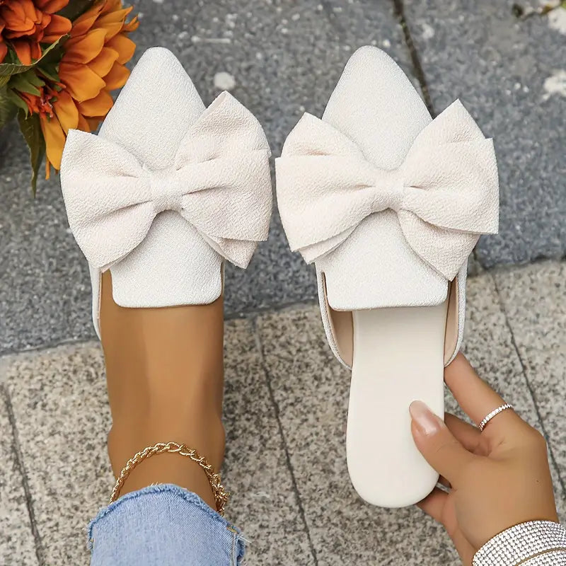 Mules Femme Dani – Elegant Flat Slippers with Pointed Toe and Bow for Daily Comfort