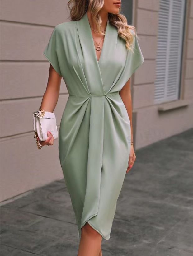 Abito da donna Louise – Abito alla moda con maniche a pipistrello, scollo a V ed eleganti pieghe