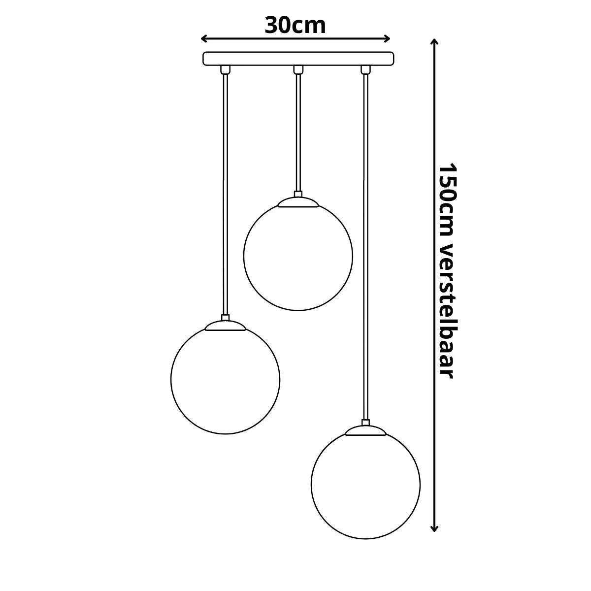 Lampa wisząca 3-punktowa z kulami, szkło czarne przydymione, styl industrialny, do salonu lub jadalni, LED
