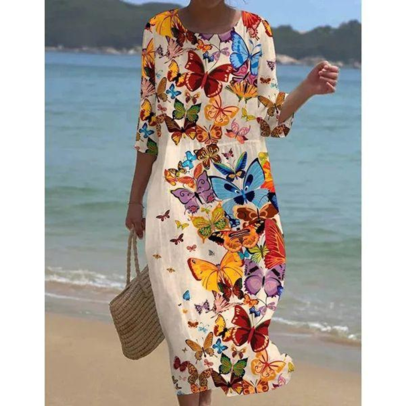 Abito elegante da donna Alora - Stampa floreale, maniche lunghe e vestibilità aderente