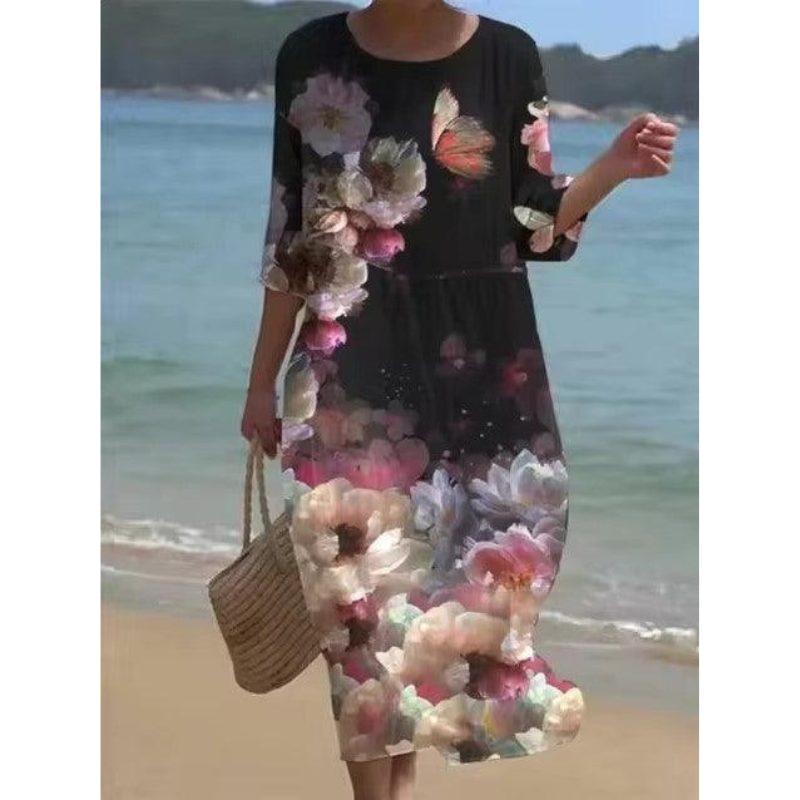 Abito elegante da donna Alora - Stampa floreale, maniche lunghe e vestibilità aderente