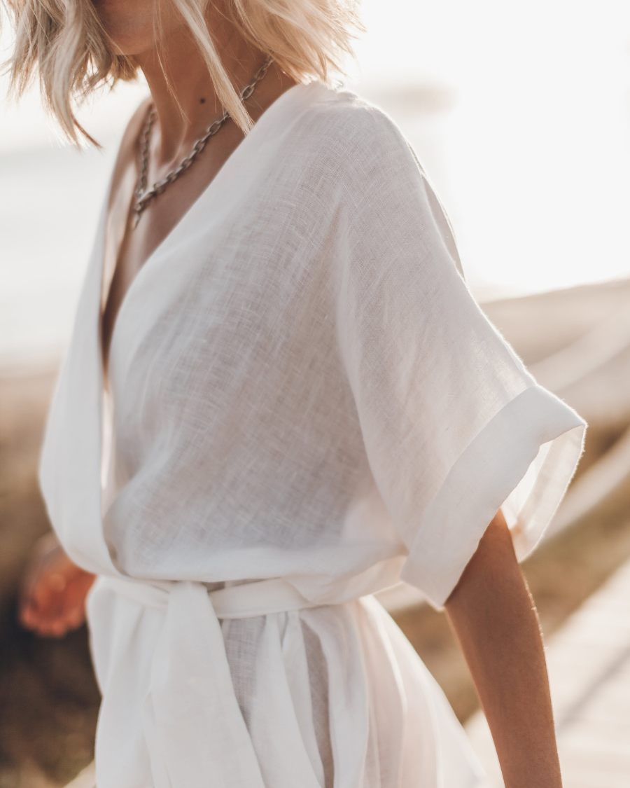 Kimono-jurk Dames Anny – Lichtzomerse Linnen Jurk met Wijde Mouwen & Wildprint