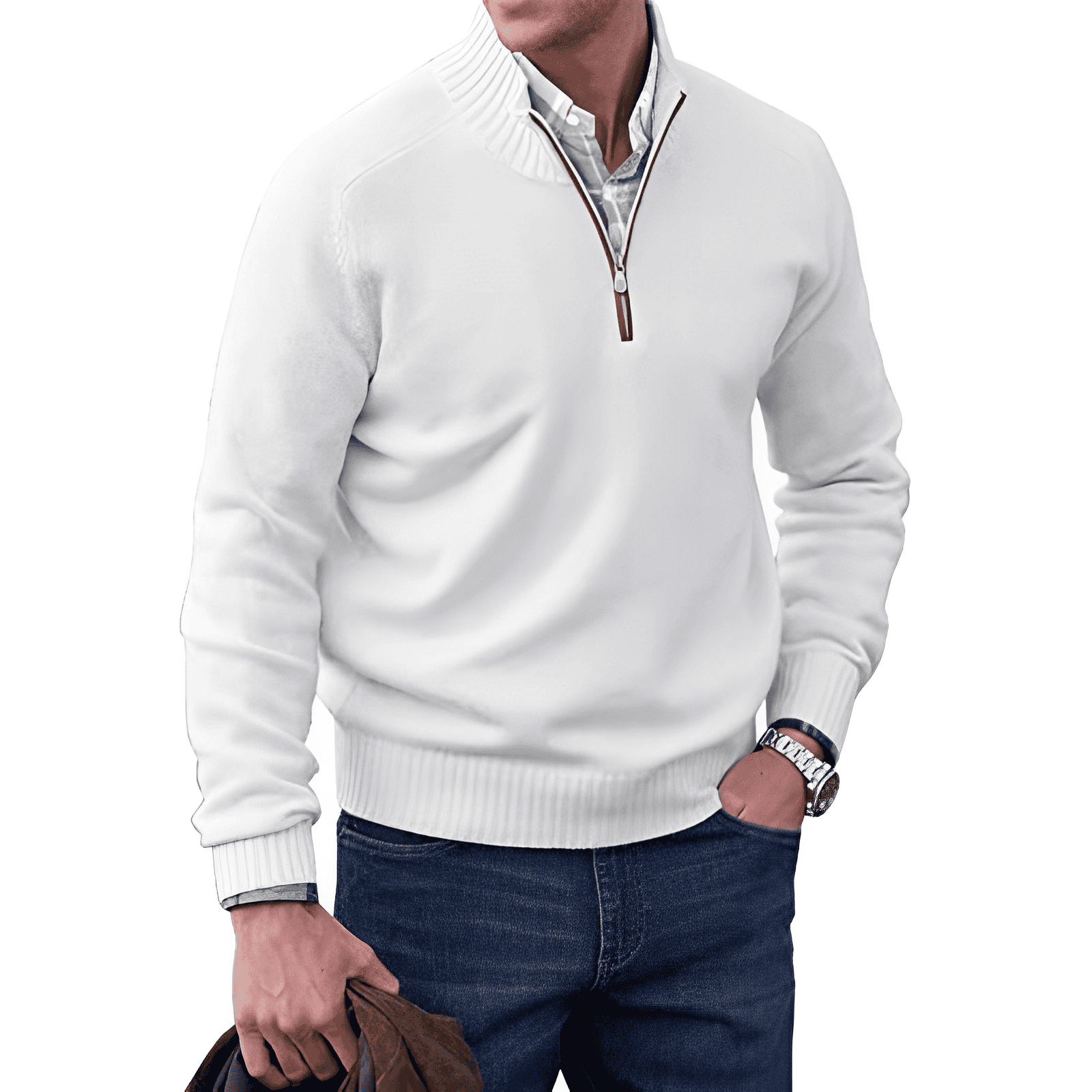 Maglione con cerniera in cashmere da uomo Adrian: maglia leggera e traspirante con elegante collo alto