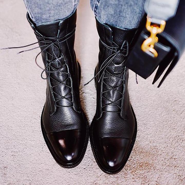 Zuriel Botas Femininas – Botas Altas Elegantes com Salto e Atacadores em Couro Premium