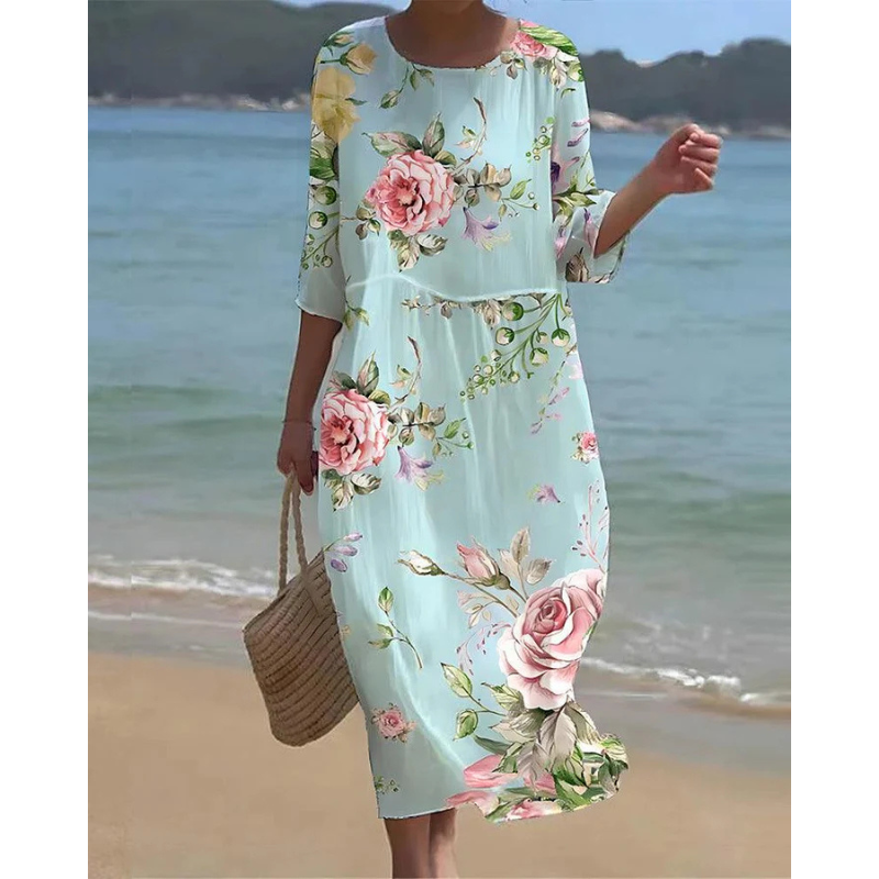 Abito elegante da donna Alora - Stampa floreale, maniche lunghe e vestibilità aderente