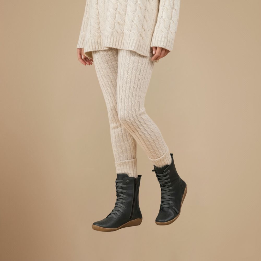 Melly Botas de Media Pantorrilla para Mujer – Botas Retro con Cordones, Cierre de Cremallera y Suela Plana