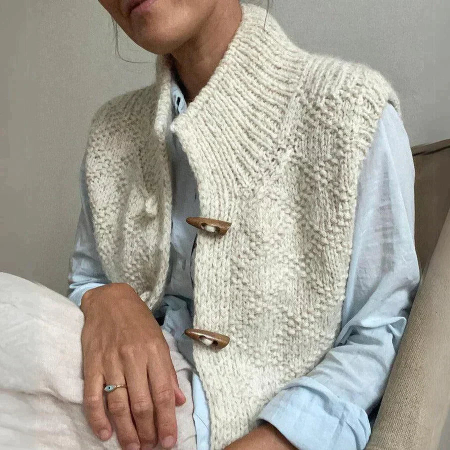 Emma prsluk za žene s gumbima – elegantni pletivo od mekog pamuka u modernom šik stilu