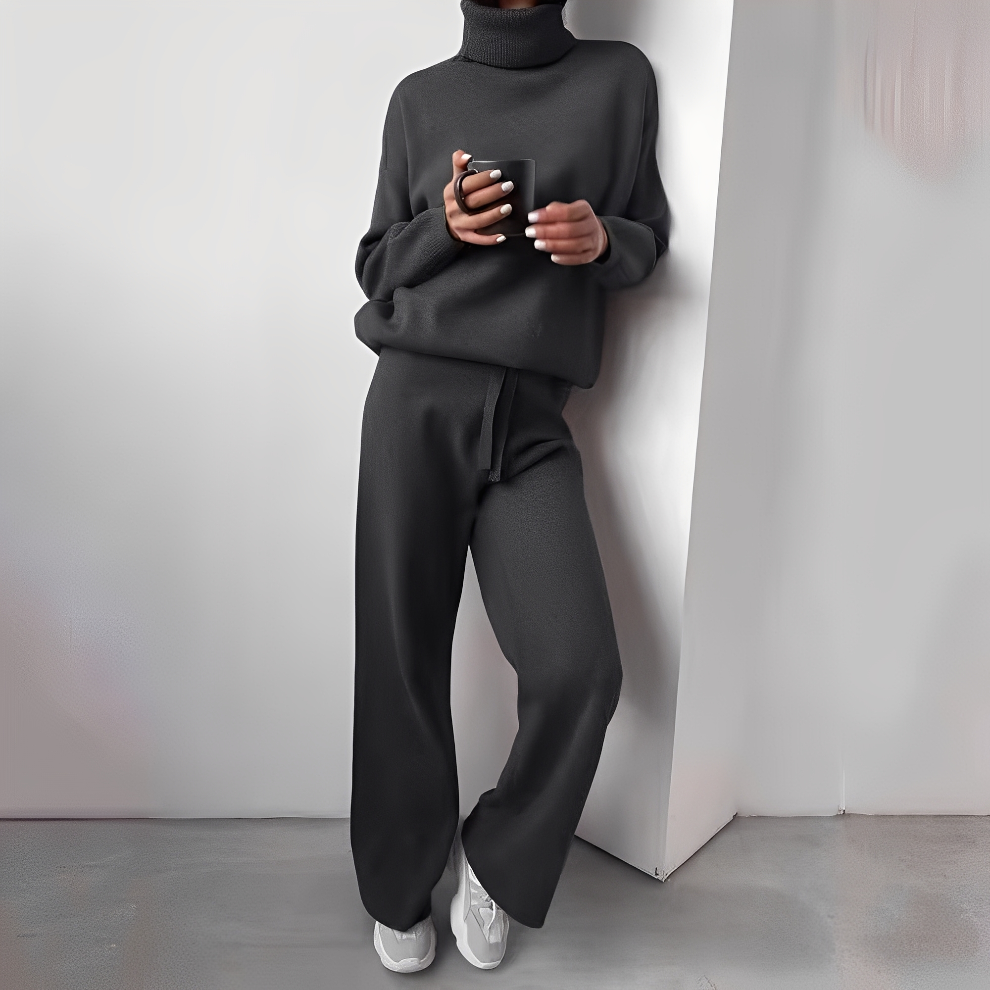 Kimberlee női garbós otthoni öltözet – puha és kényelmes kétdarabos szett modern szabással
