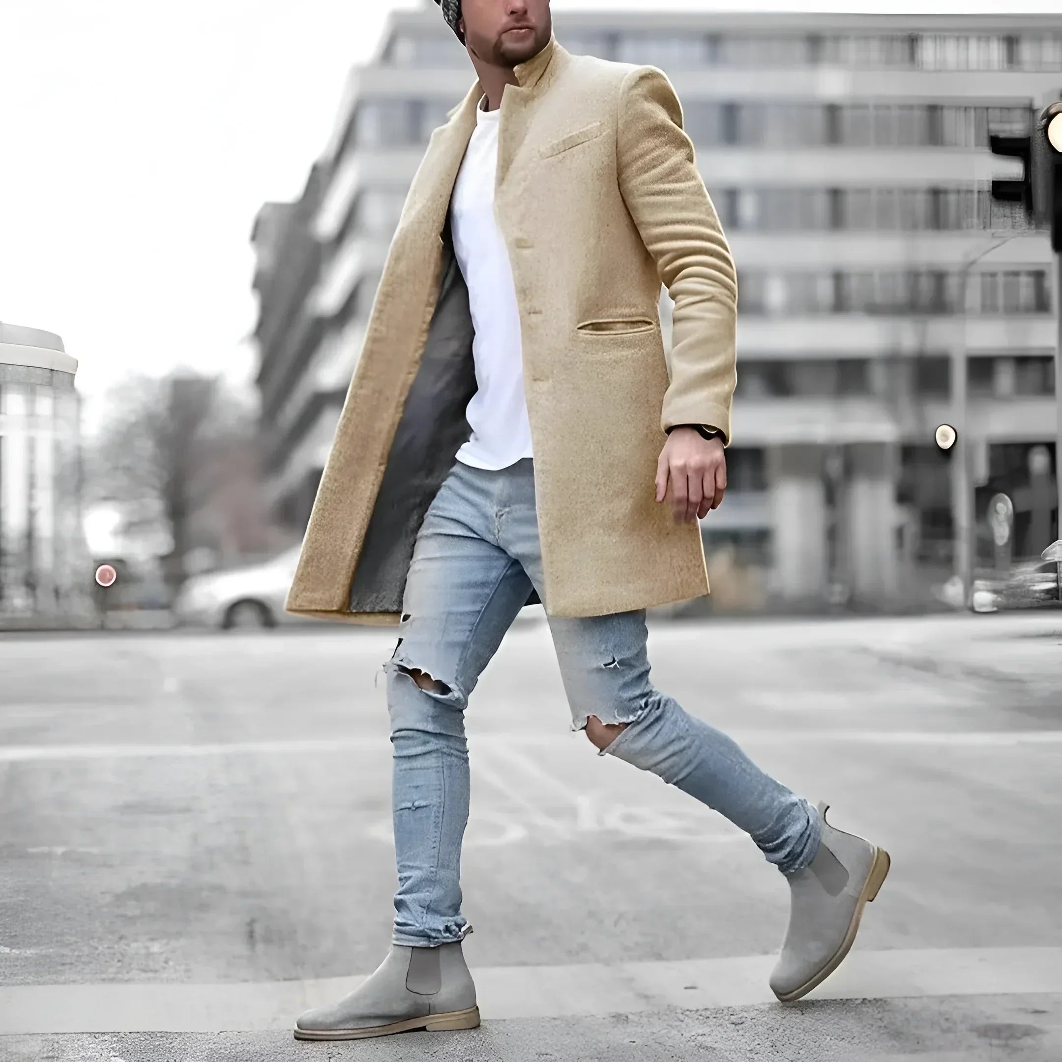 James Manteau Lang Herre – Elegant Duster i Varm Ull med Tidløs Stil