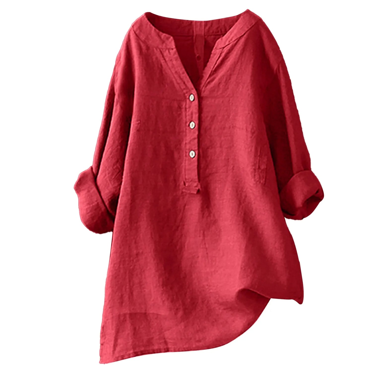 Bluza Crimson Femme – Țesătură Ușoară și Respirabilă, Guler în V Roșu Intens & Stil Polivalent