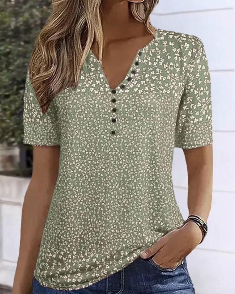 Top d’Été Femme Naomi – T-shirt med blomsterprint med korte ærmer & behagelig stretch pasform