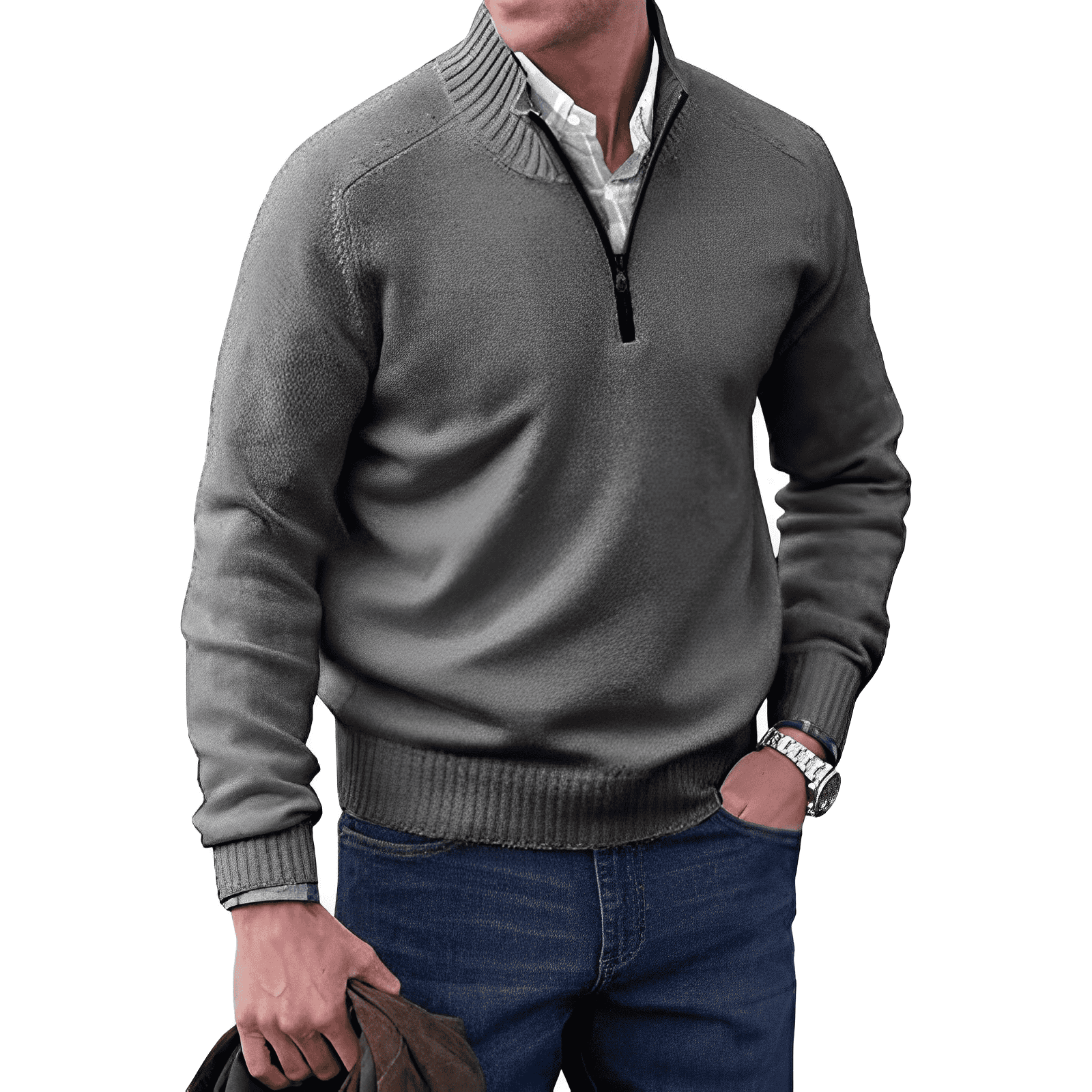 Maglione con cerniera in cashmere da uomo Adrian: maglia leggera e traspirante con elegante collo alto