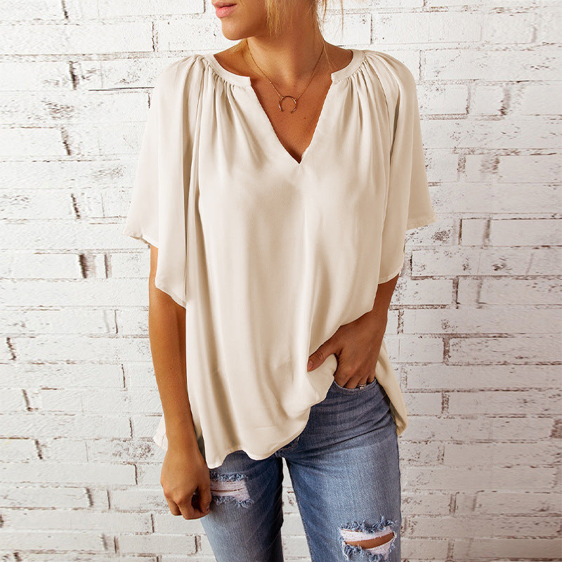 Samara T-Shirt Femme – Lässiges Oberteil mit kurzen Ärmeln aus weichem Strick und weiter Passform