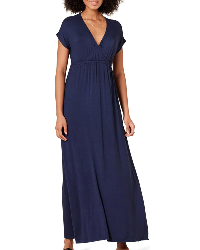 Robe Longo Feminino Risa – Decote V Cruzado, Cintura Império & Corte Fluido Confortável e Elegante