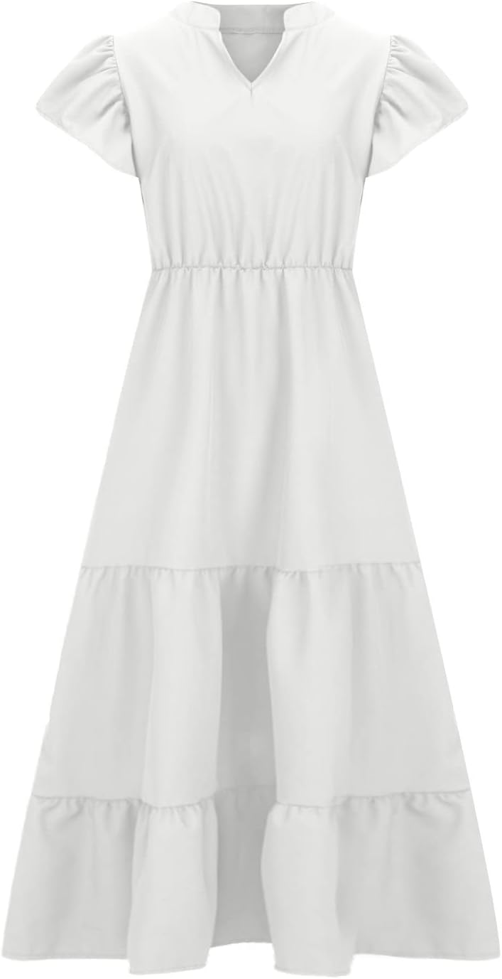 Vestido Manon Mulher – Vestido Boémio Decote em V Mangas Curtas Corte A Fluido Verão Tamanho Grande