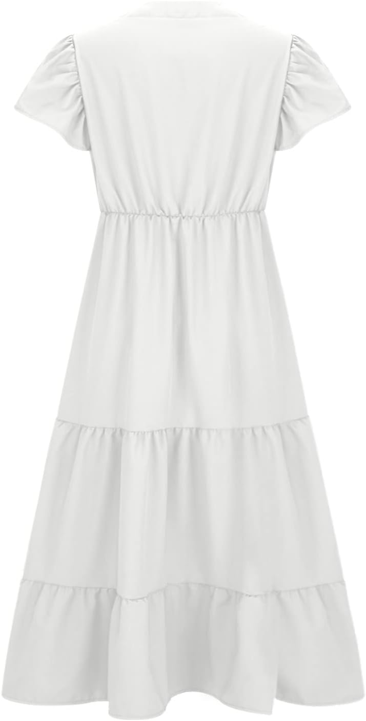Vestido Manon Mulher – Vestido Boémio Decote em V Mangas Curtas Corte A Fluido Verão Tamanho Grande