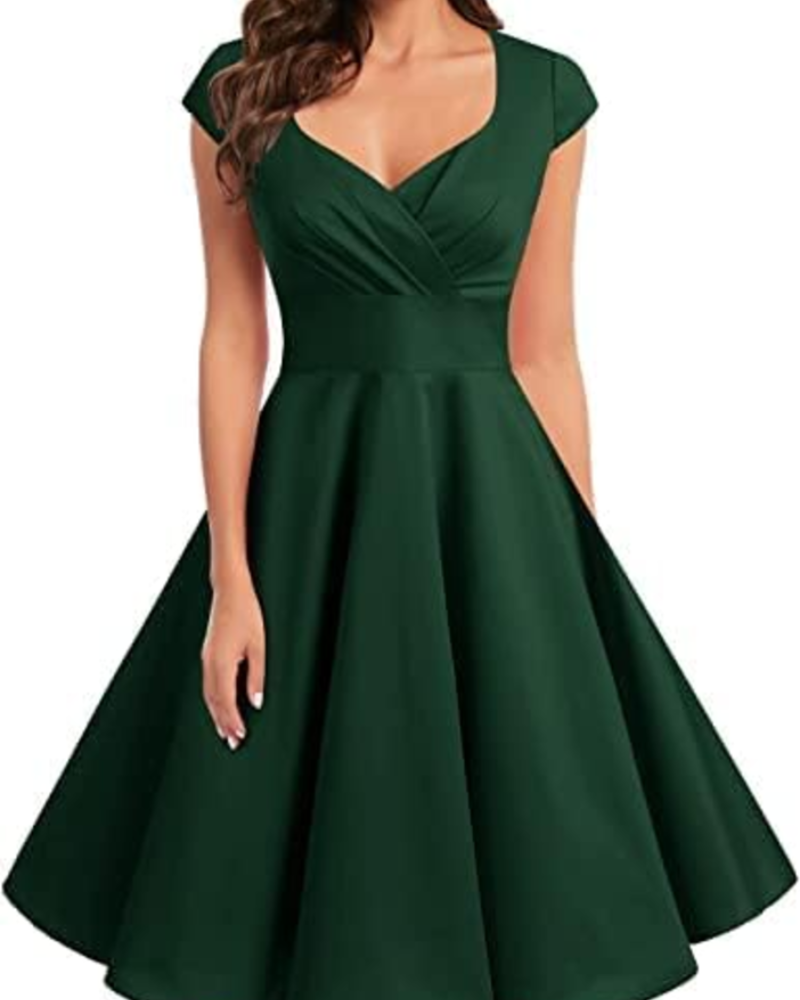 Gwen Robe Vintage Femme – Style Années 50, Col V & Longueur Genou Élégante