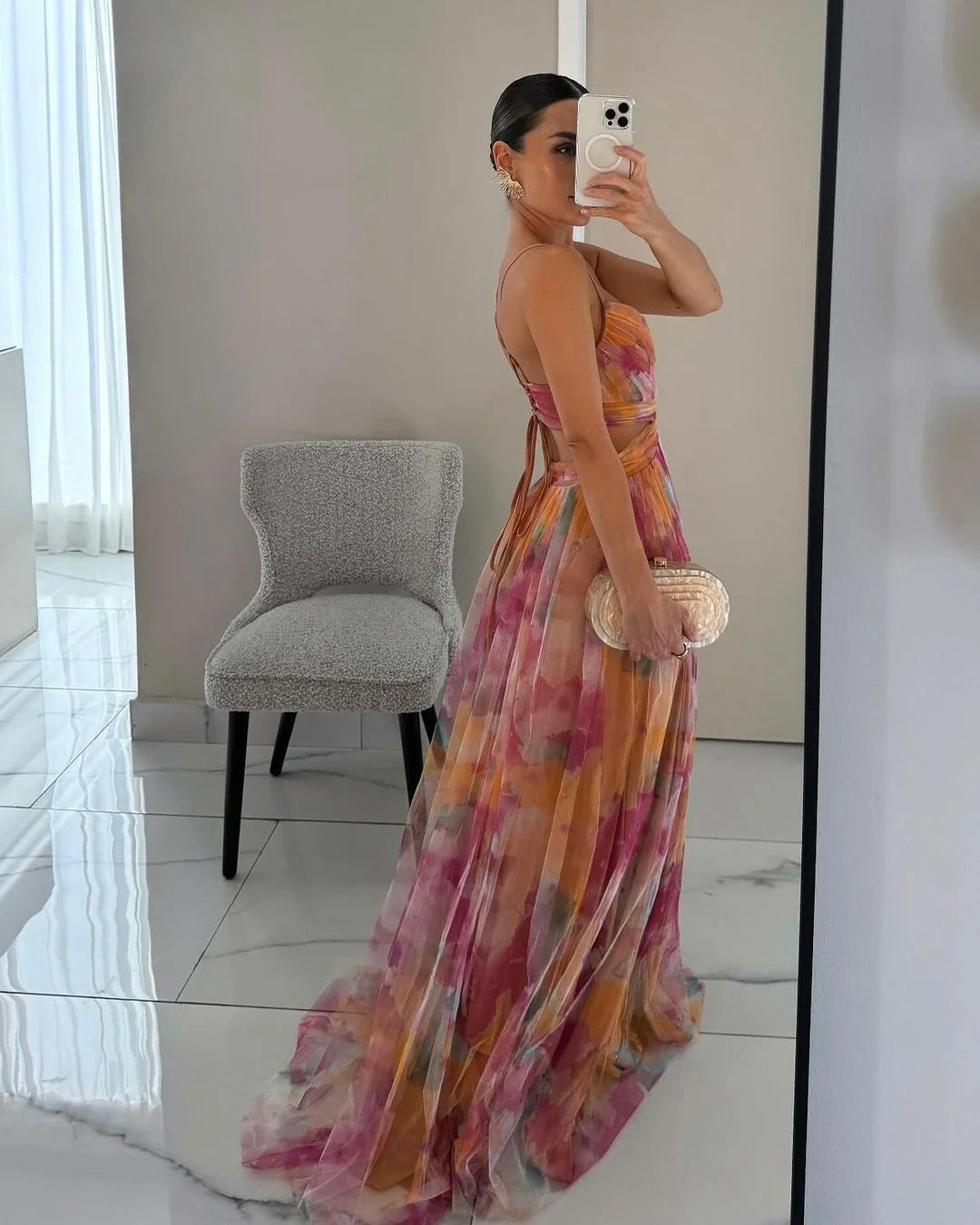 Bella Robe Longue Femme – Sommerliches Blumenkleid mit verstellbarem Verschluss & fließender Silhouette