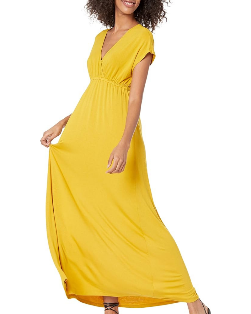 Robe Longo Feminino Risa – Decote V Cruzado, Cintura Império & Corte Fluido Confortável e Elegante
