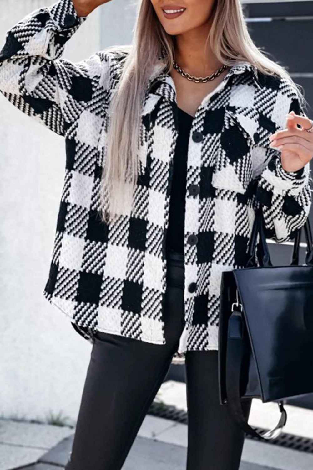 Eloise Surchemise Damska w Kratę – Oversize z Teksturowanego Materiału i Klasycznym Wzorem
