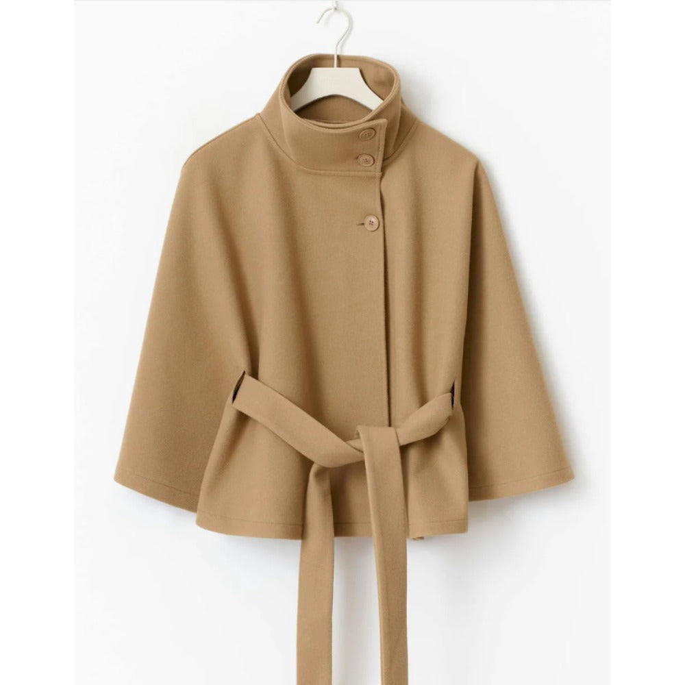 Charlotte Manteau Cape Femme – Col Haut & Ceinture Ajustable pour Eleganz und Winterwärme
