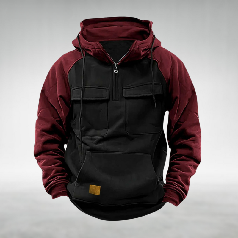 Sweat com Capuz e Meio Zíper Samuel para Homem – Camisola de Mangas Compridas Texturada com Bolsos Frontais