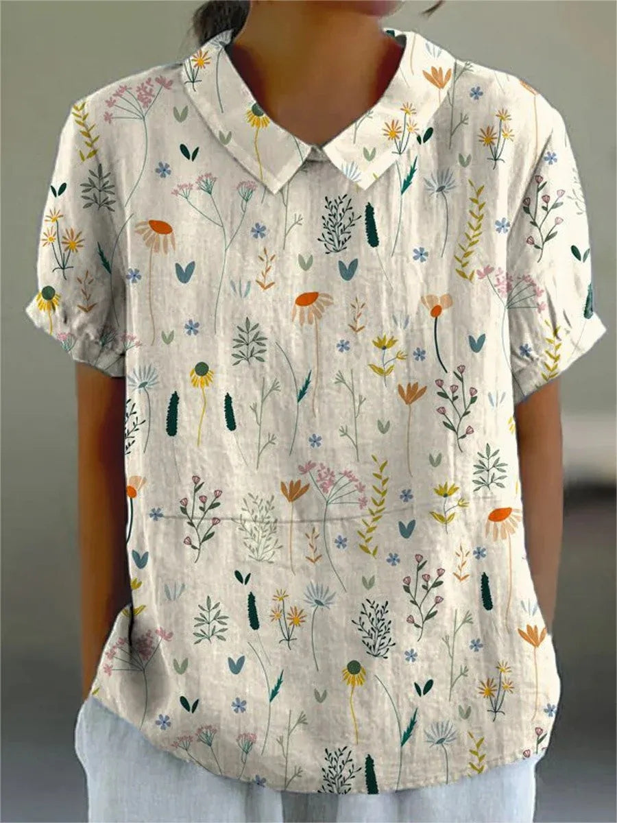 Alina Blouse Femme – Blouse Légère avec Imprimé Fleurs Sauvages & Coupe Décontractée Été