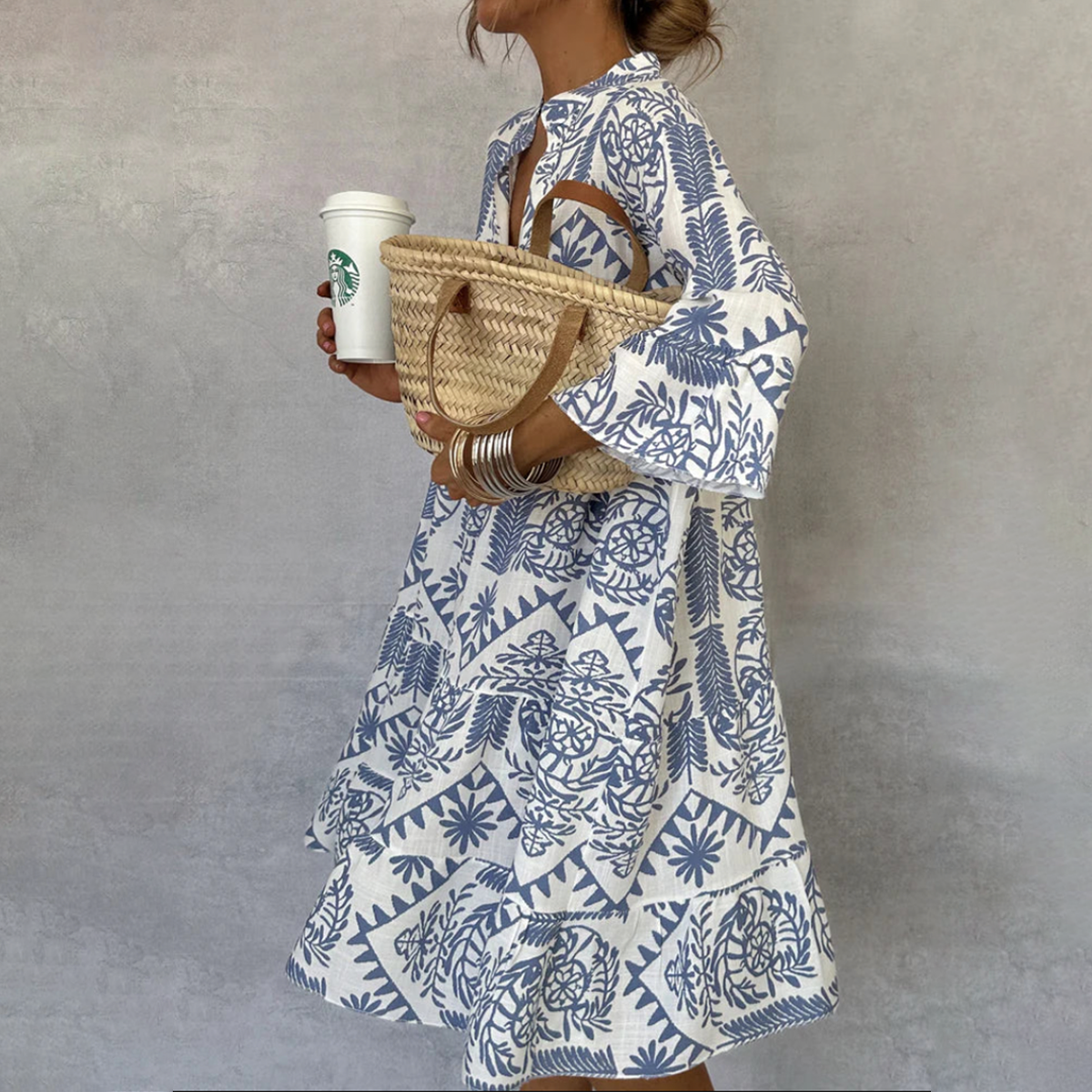 Abito lungo da donna Anastasia – Abito estivo bohémien con scollo a V e stampa floreale ariosa