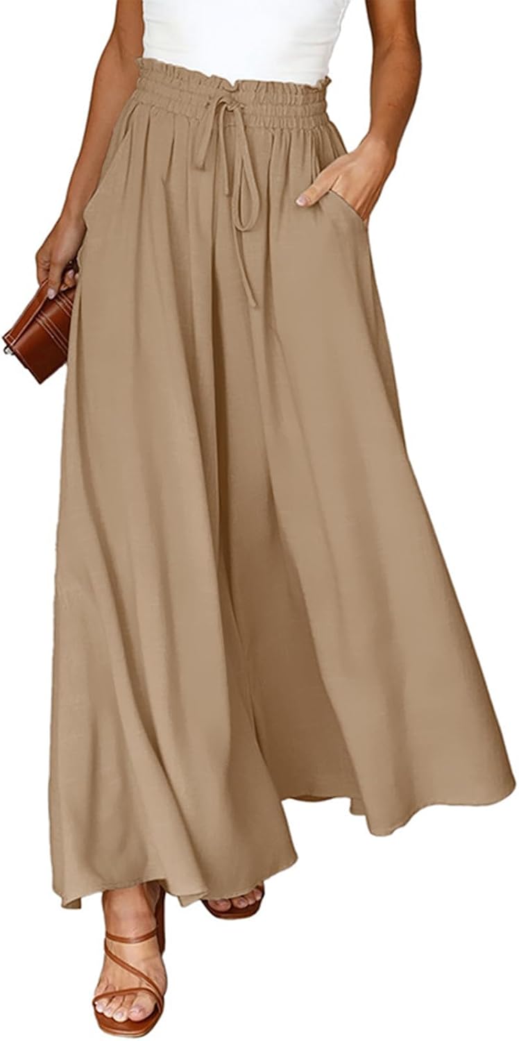Pantalón palazzo de mujer Ondine – Tiro alto con cordón, fluido, ligero y con bolsillos