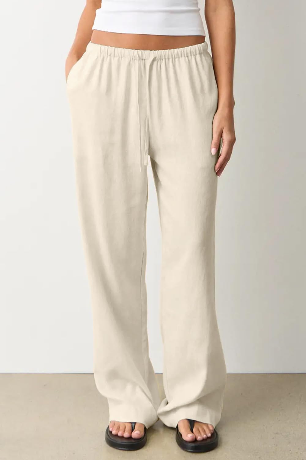 Zyrill Pantaloni damă din in Palazzo – croială largă, talie elastică, ușori, chic de vară