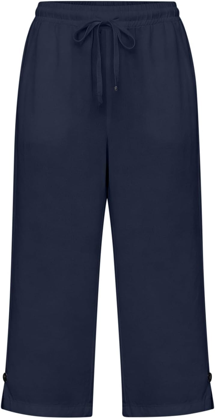 Miazon Pantaloni Capri pentru femei – croială largă, talie elastică, in bumbac pentru vară, confortabili