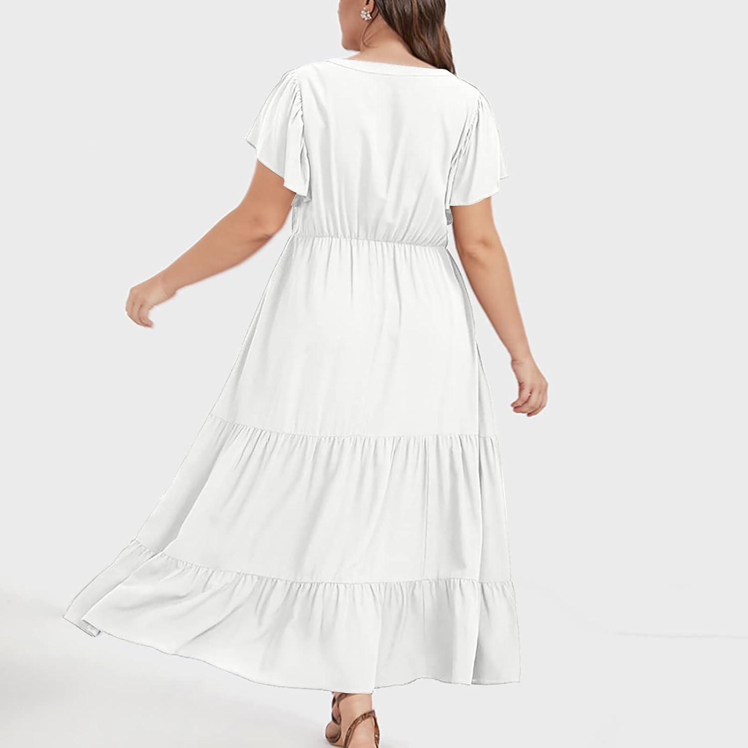 Vestido Manon Mulher – Vestido Boémio Decote em V Mangas Curtas Corte A Fluido Verão Tamanho Grande