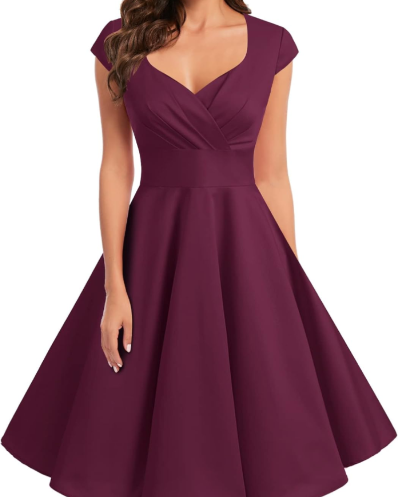 Gwen Robe Vintage Femme – Style Années 50, Col V & Longueur Genou Élégante
