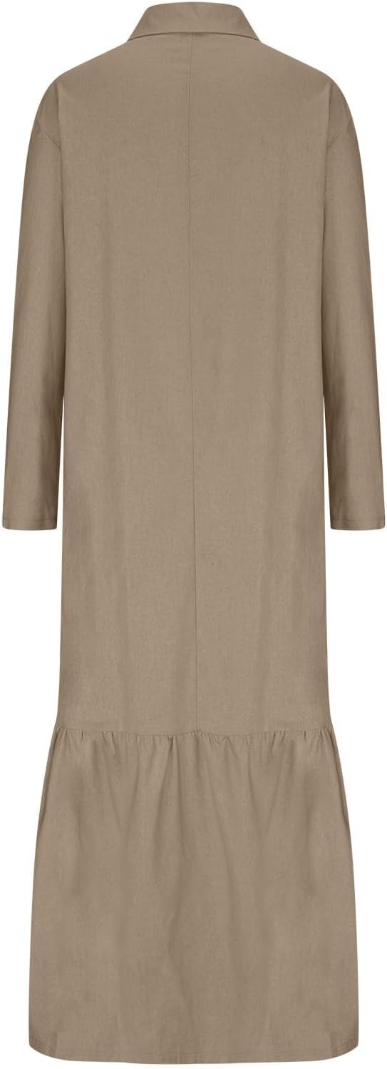 Élina Abito Lungo Donna in Cotone e Lino – Camicia Ampia con Orlo Asimmetrico