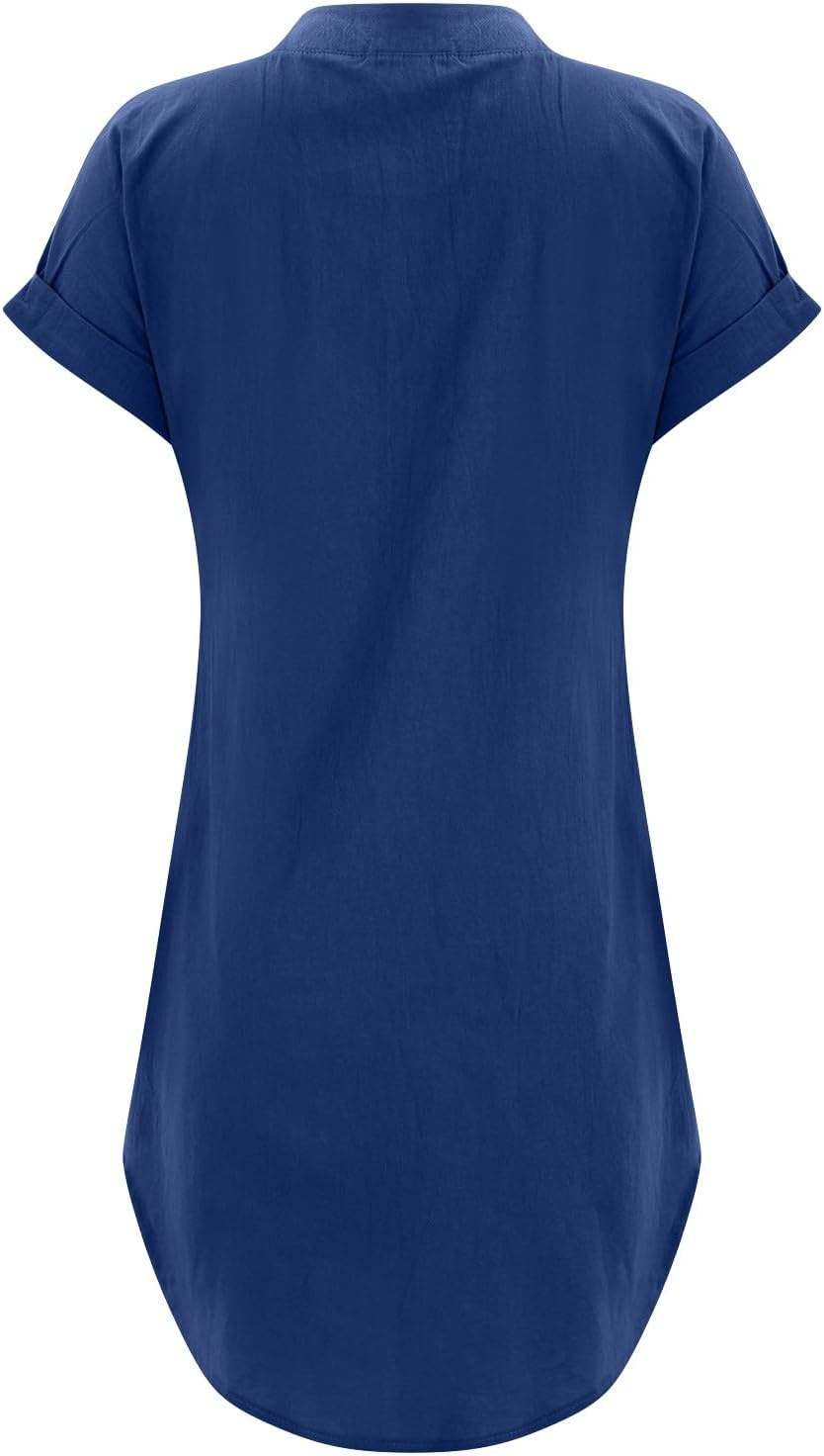 Sophie Damenkleid – Kurzes Leinenkleid mit V-Ausschnitt, Knopfleiste, kurzen Ärmeln, fließendem Schnitt, Sommer