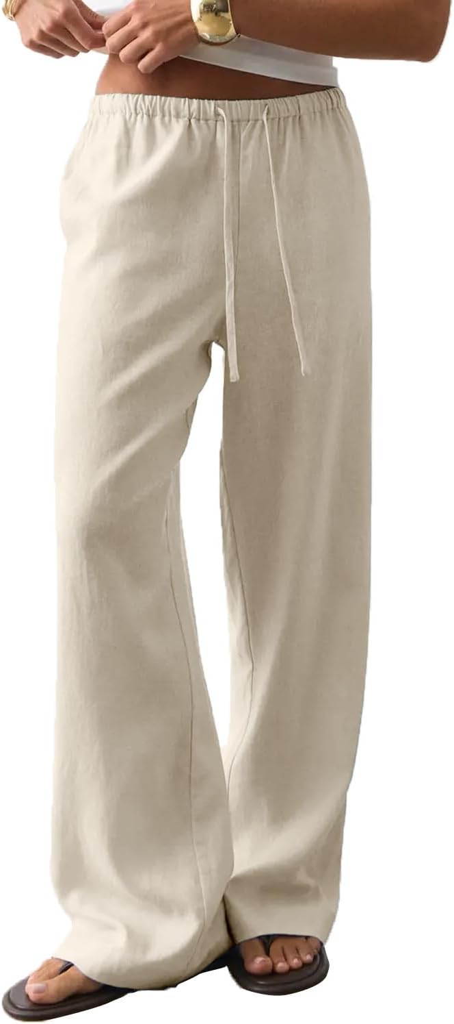 Zyrill Pantaloni damă din in Palazzo – croială largă, talie elastică, ușori, chic de vară
