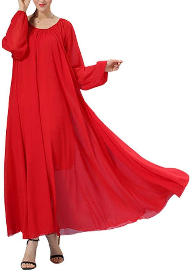 Rochie Maxi Isabelle pentru femei – Rochie lungă din chiffon cu curea și mâneci lungi, elegantă