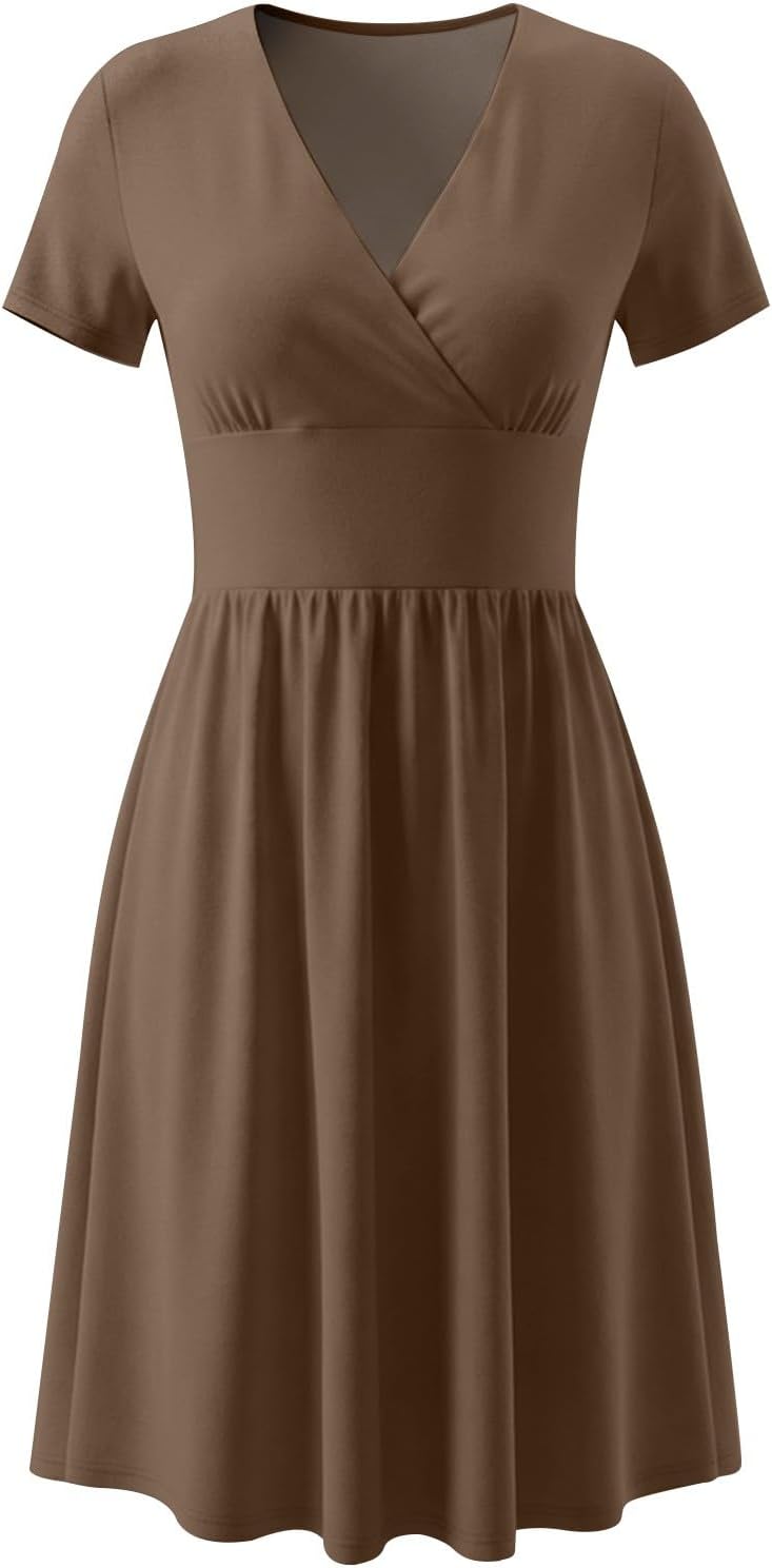 Rochie Claire pentru femei – Rochie midi cu decolteu în V, tip cache-cœur, talie empire, croială în A, elegantă, de vară