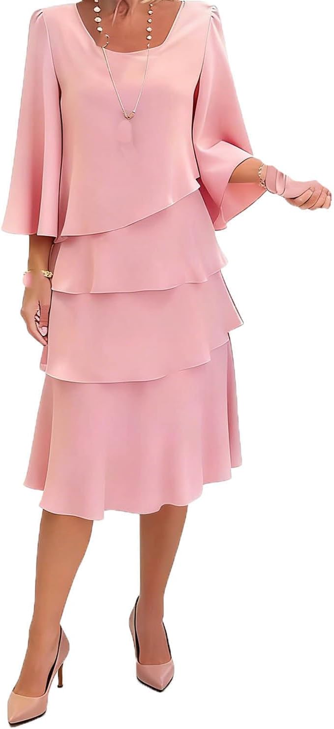 Rochie Camille pentru femei – Rochie midi cu volane și mâneci evazate, elegantă pentru cocktail și nuntă