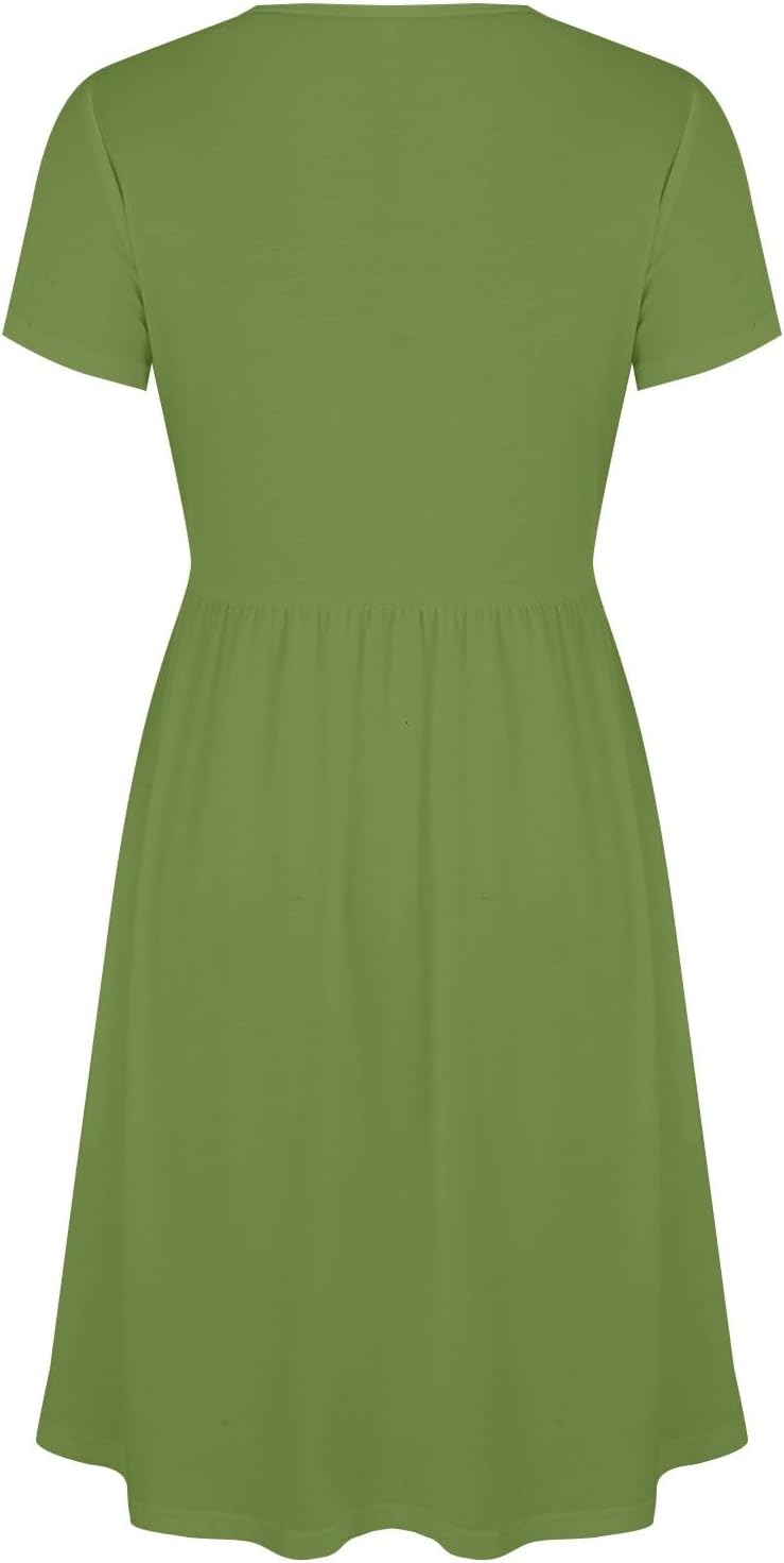 Rochie Clara pentru femei – Rochie midi cu decolteu în V, mâneci scurte, talie înaltă, croială în A, elegantă