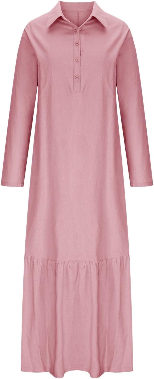 Élina Abito Lungo Donna in Cotone e Lino – Camicia Ampia con Orlo Asimmetrico